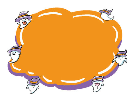 Hand-drawn cute frame illustration of multiple ghostsのイラスト素材