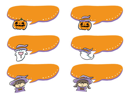 Halloween character hand-drawn cute speech bubble illustration setのイラスト素材