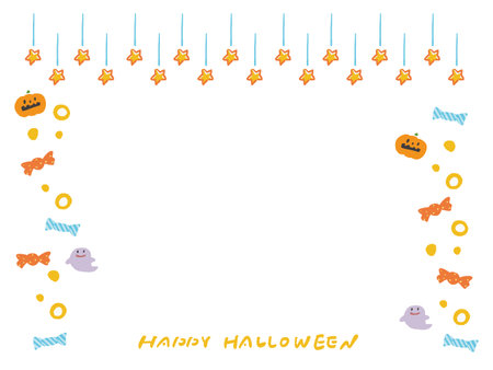 Halloween stars, pumpkin and ghost hand drawn cute frame illustrationのイラスト素材