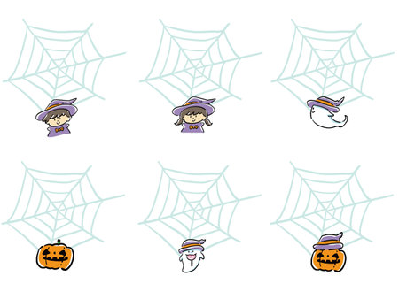 Halloween spider web cute hand drawn wind frame illustration setのイラスト素材