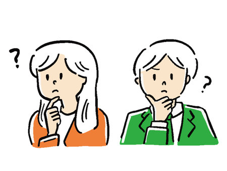 Hand drawn style illustration set of office lady and businessman wondering bust upのイラスト素材