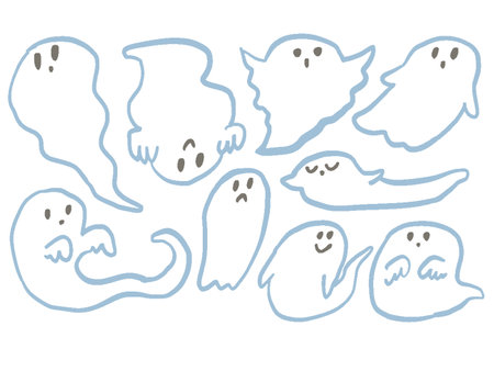 Simple ghost hand drawn cute illustration setのイラスト素材