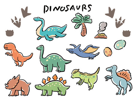 Hand-drawn illustration set of dinosaursのイラスト素材