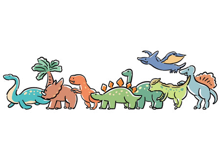 Hand-drawn illustration of side-by-side dinosaursのイラスト素材
