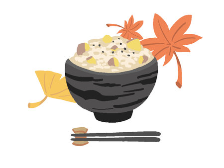 Taste of autumn Simple hand-drawn style illustration of cooked rice with sweet potatoesのイラスト素材