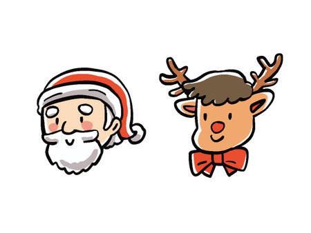 Santa Claus and reindeer face icon setのイラスト素材