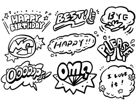 English American comic style speech bubble message illustration set 2 (single color)のイラスト素材