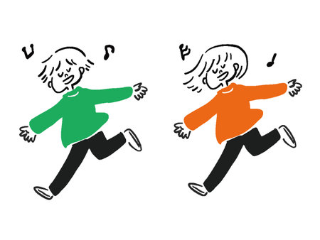 Illustration set of men and women skipping happilyのイラスト素材