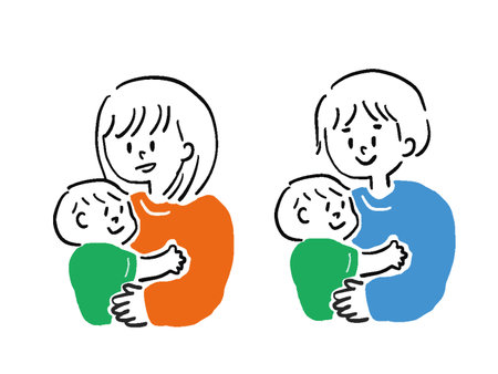 Simple hand-drawn style illustration set of a man and a woman holding a babyのイラスト素材