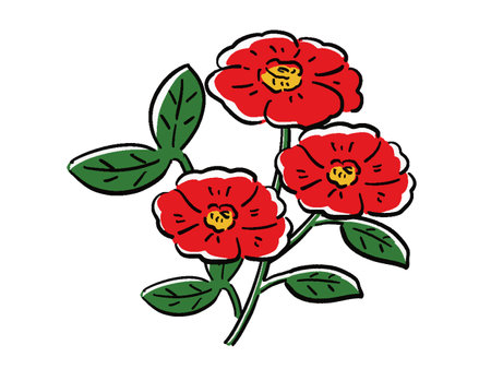 Hand-drawn illustration of red camelliaのイラスト素材