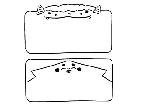 Demon and Fortune Square Frame Illustration Set Single Color Line Drawingのイラスト素材