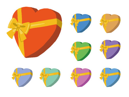 Heart-Shaped Gift Box Illustration Set Colorfulのイラスト素材