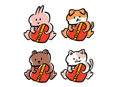Deformed illustration set of animals holding heart-shaped gift boxesのイラスト素材