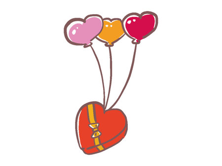 Hand-drawn style illustration of heart-shaped present box and heart-shaped balloonのイラスト素材