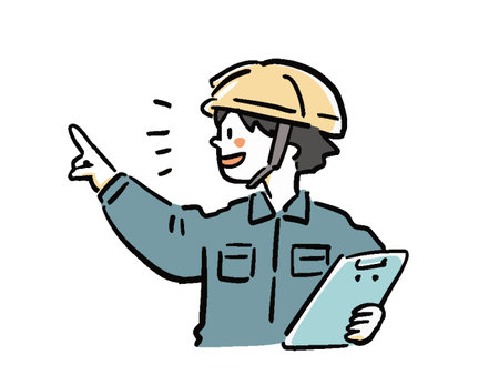 Hand-drawn style illustration of a field worker giving instructions, bust upのイラスト素材