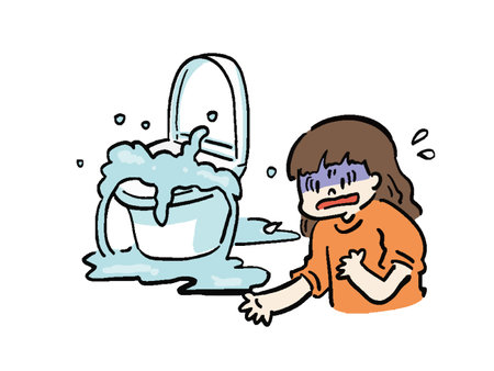 Illustration of a woman confused by overflowing toilet waterのイラスト素材