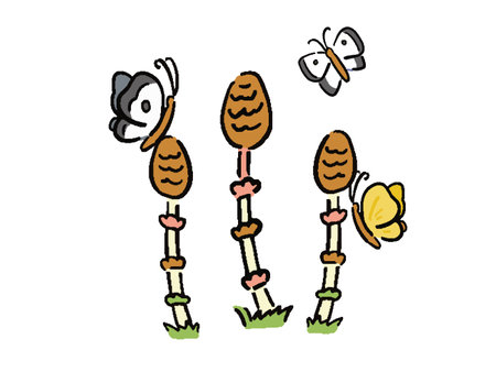 Hand-drawn illustration of horsetails and butterfliesのイラスト素材