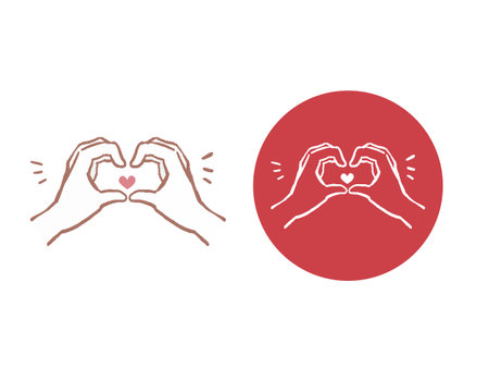 Heart hand sign illustration line drawing and icon setのイラスト素材