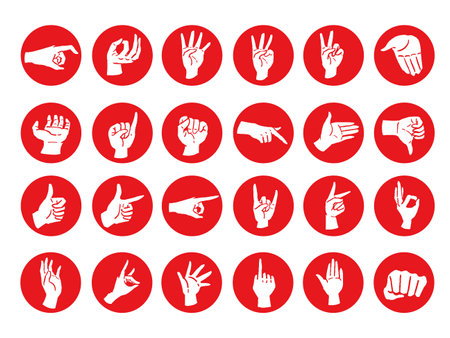 Various hand sign icon set, hand-drawn style illustrationのイラスト素材