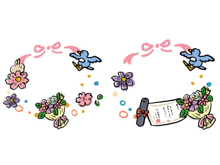 Spring watercolor hand-drawn frame illustration setのイラスト素材