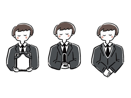 Man in mourning upper body hand drawn style illustration setのイラスト素材
