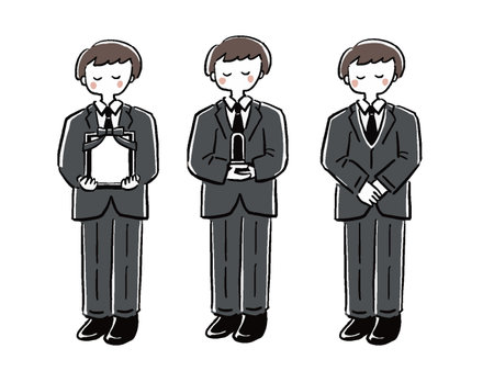 Man in mourning full body hand drawn style illustration setのイラスト素材