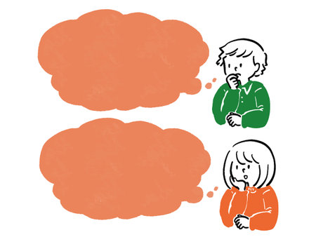 Thinking Man and Woman Hand Drawn Simple Frame Illustration Setのイラスト素材