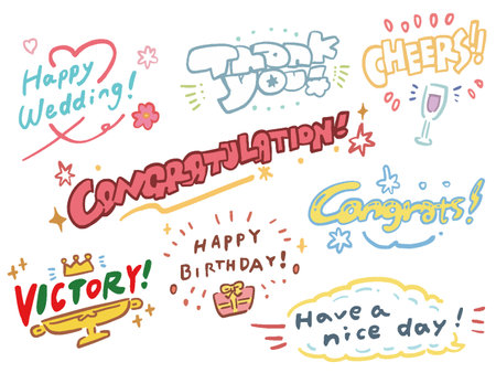 English message of celebration and encouragement illustration set colorfulのイラスト素材