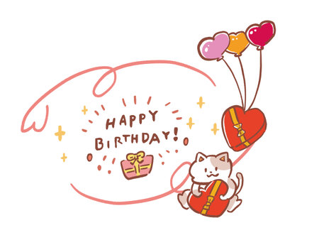 Happy Birthday Cat and Present Heading  Illustrationのイラスト素材