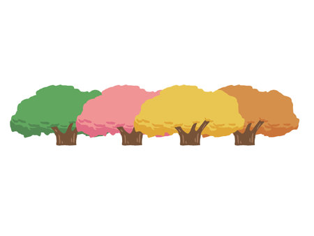 Line illustration of a tree in 4 colors alignment bannerのイラスト素材