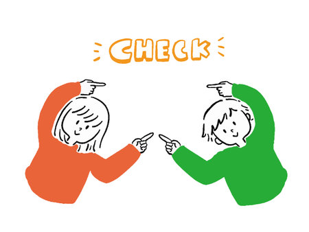 Pointing check pose Male and female bust up loose illustration setのイラスト素材
