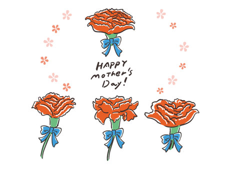 Mother's Day Carnation Loose Hand-drawn Style Illustration Setのイラスト素材