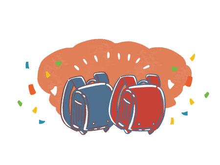Handwritten style illustration of confetti and school bagsのイラスト素材