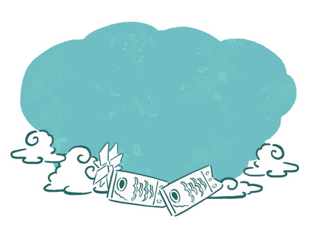 Hand drawn watercolor style line art frame illustration with koinobori and clouds and shurikenのイラスト素材