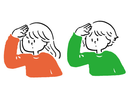 Loose illustration of a man and a woman in a peering poseのイラスト素材