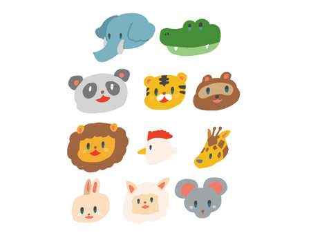 Pop Deformed Animal Head Icon Illustration Setのイラスト素材