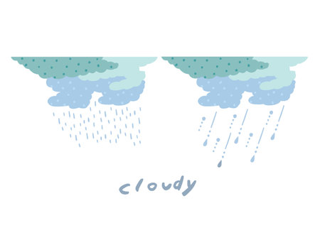 Hand Drawn Wind Simple Material Illustration Set of Rain and Rain Cloudsのイラスト素材