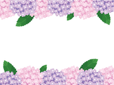 Top and bottom arrangement Pop hydrangea background Frame illustrationのイラスト素材