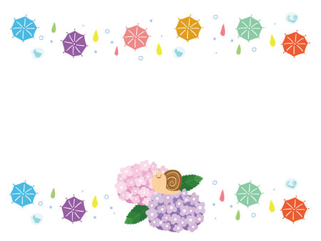Frame illustration of pop hydrangea and snailのイラスト素材