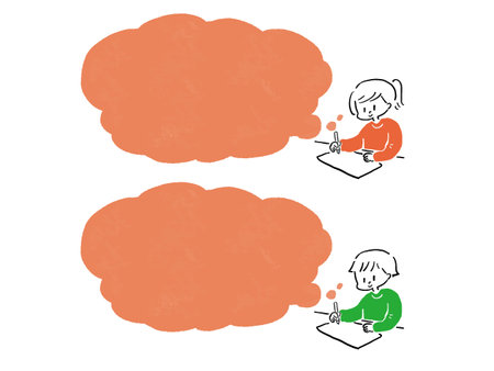 Frame with man and woman writing something loose simple illustration setのイラスト素材