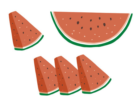 Illustration material set of cut watermelon.のイラスト素材