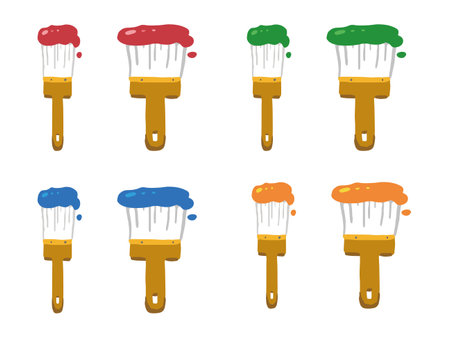 A set of illustrations of brushes with paint and printing ink.のイラスト素材