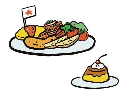 Illustration set of a plated children's lunchのイラスト素材