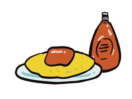 Omelet rice and ketchup illustrationのイラスト素材