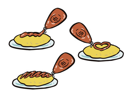Hand-drawn illustration set of ketchup and omurice.のイラスト素材