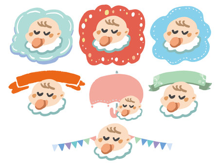 A variety of pop illustrations of babies, headings, titles.のイラスト素材