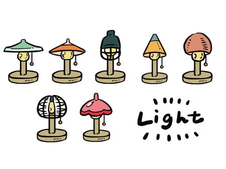 A set of hand-drawn style illustrations of small electric stands and lamps.のイラスト素材