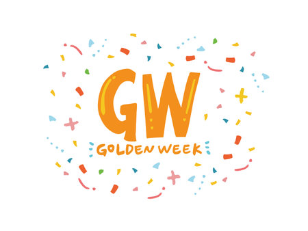 GW Golden Week hand-drawn letters sparklingのイラスト素材