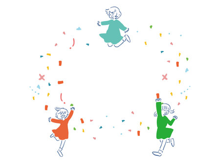 A pop illustration frame with girls and confetti.のイラスト素材