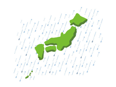 Loose hand-drawn touch illustration of a rainy Japanese archipelago.のイラスト素材